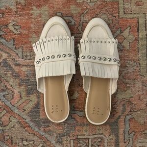 a new day White Fringe Studded Mules